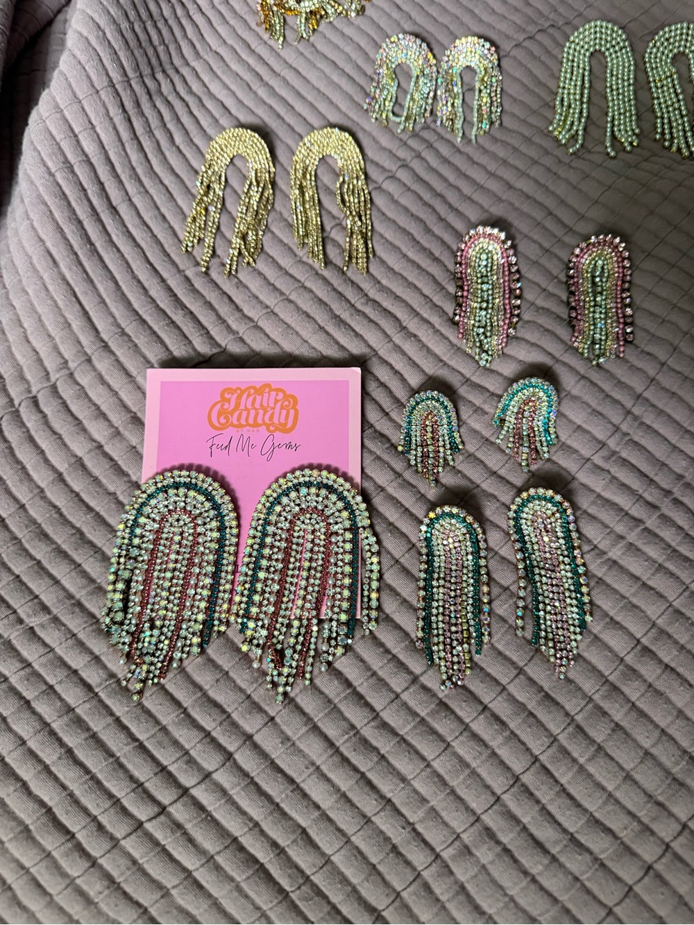 Hair Candy Beaded Fringe Earrings in Mint, Pink & Gold